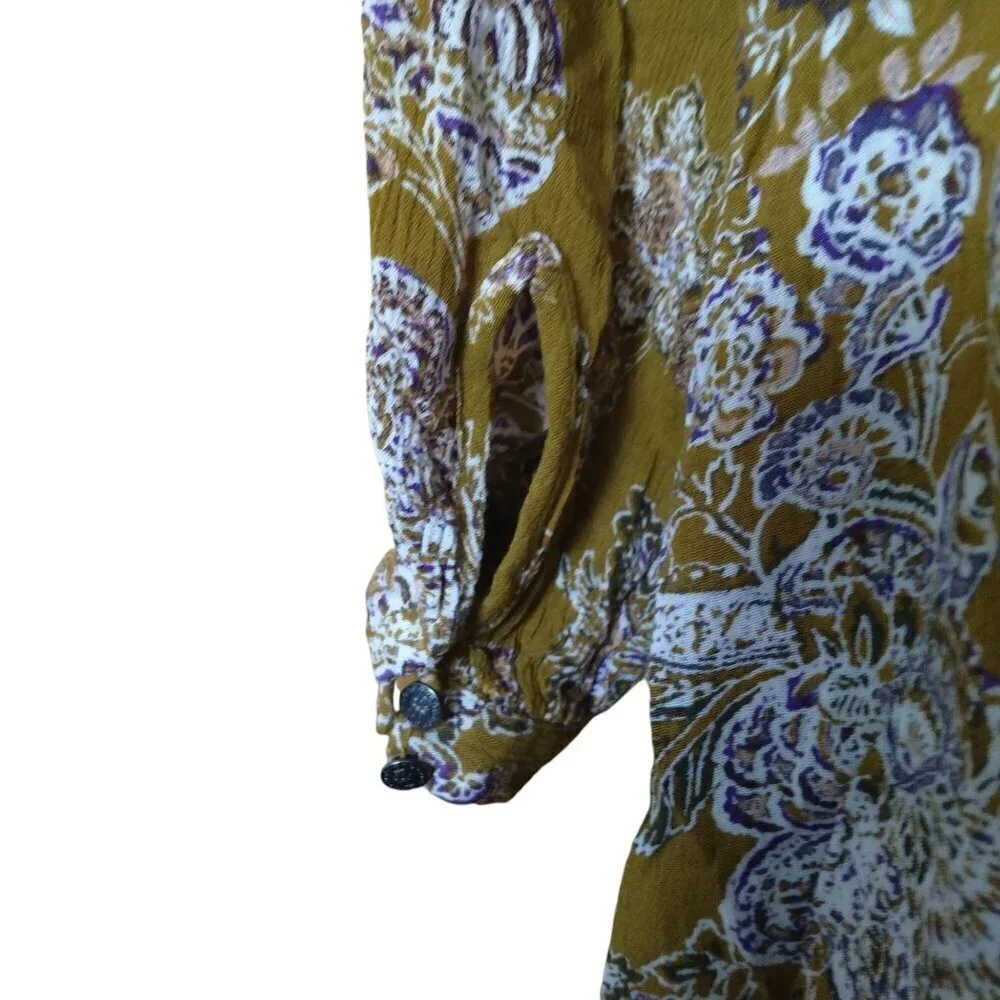 Free People Size XS Long Sleeve Oversized Floral Boho Peasant Tunic Blouse